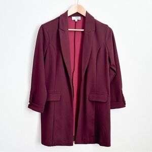 Pentagone purple burgundy stretch open front blazer